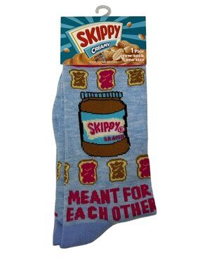 Skippy Peanut Butter Crew Socks Meant For Each Other Novelty One Size NWT
